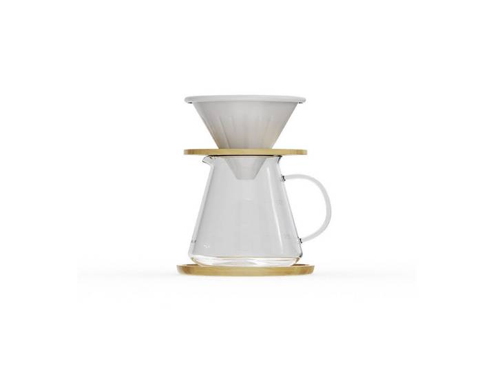 SIEGWERK Handfilter SIEGWERK - KAFFEEBEREITER mit Glaskanne & Filterhalter, Emailliertes Metall, Borosilikatglas, Holz, emaillierter Kaffeefilter, für manuelle Kaffeezubereitung