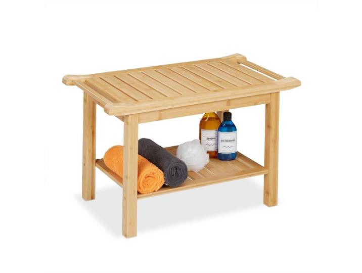 Relaxdays Badhocker aus Bambus mit Griffen