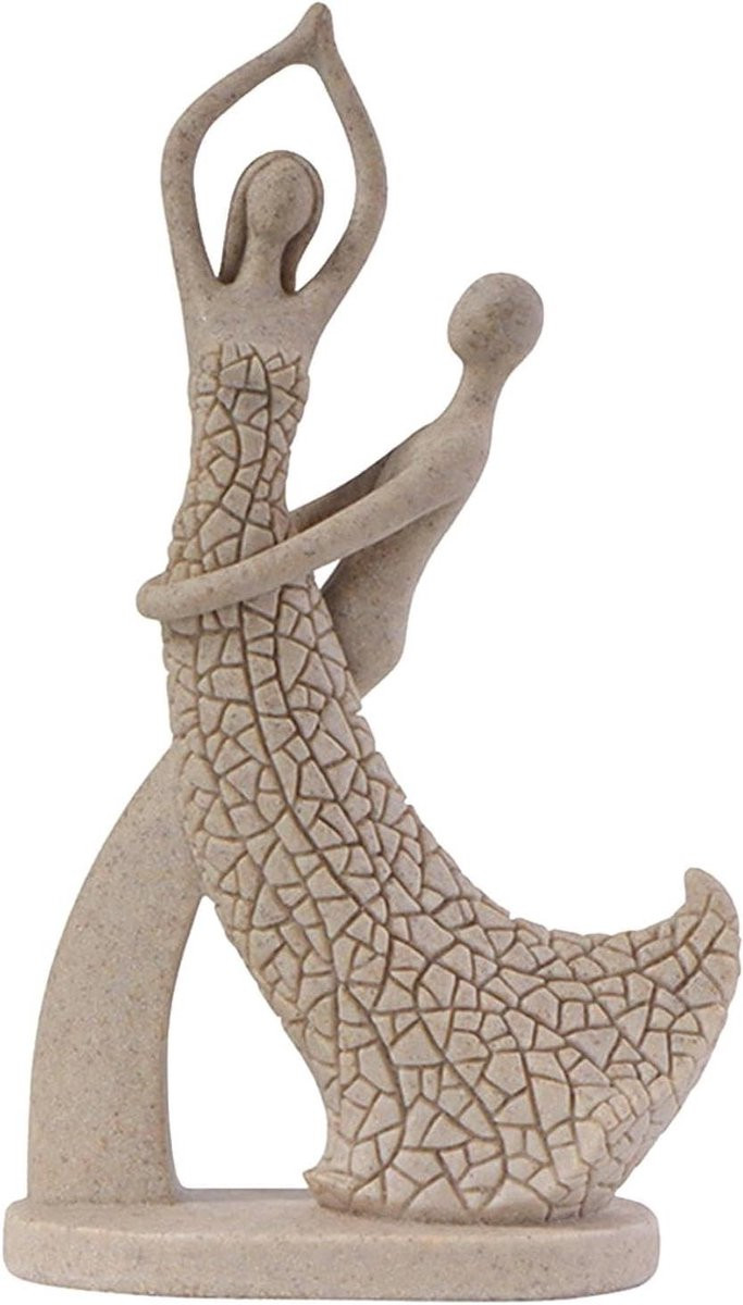 Dansend paar sculptuur in neutrale tinten - Handgesneden hars decoratie - Hoogte: 20 cm