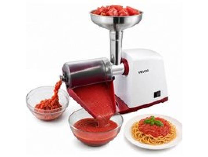 VEVOR Tomatenpresse Elektrisch Max. 800 W aus Edelstahl Passiermaschine für Erdbeermarmelade Kürbispüree Salsa und Saft, 4 Siebe mit 1 / 1,5 / 3 / 6 mm Maschenweite Schutzdeckel Reinigungsbürste Weiß
