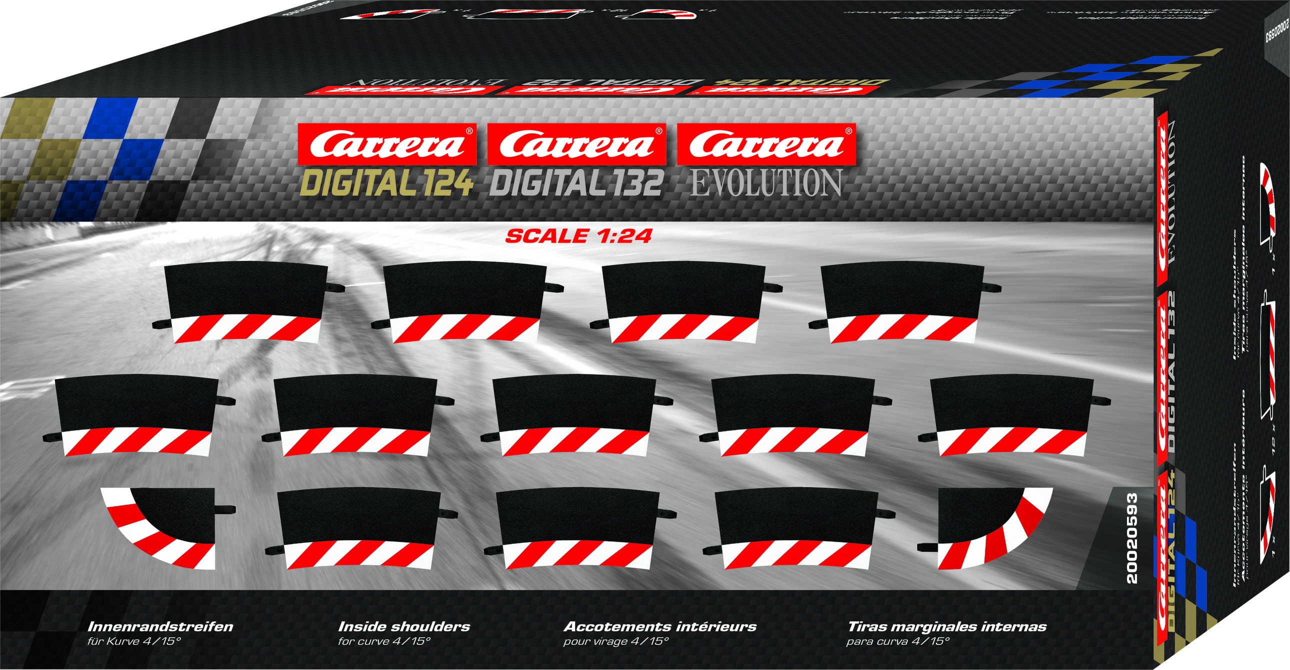 Carrera Digital 124 Innenrandstreifen für Steilkurve 4/15° (12), Endstücke (2)