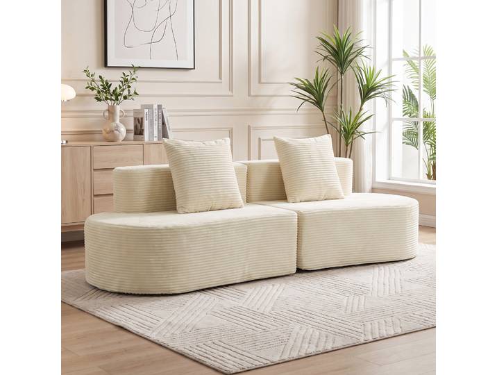 HOMCOM Canapé 3 Places Modulable Velours Côtelé Beige