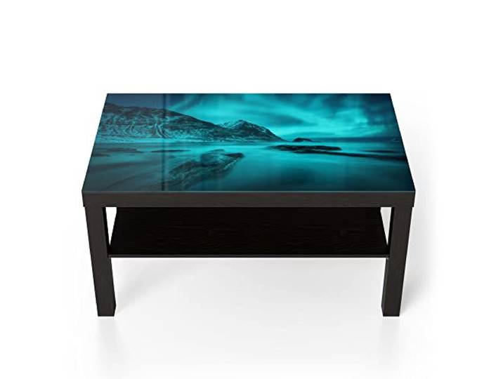 DEQORI Glastisch schwarz groß 90x50 cm Motiv Polarlichter in Norwegen ausgefallener Beistelltisch aus Glas Hochglanz Couchtisch fürs Wohnzimmer moderner Couch Tisch mit Design