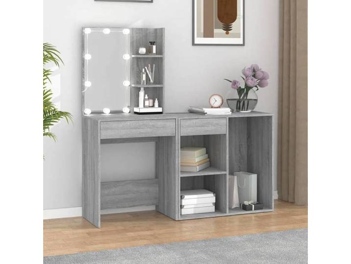 NEW 2026  Coiffeuse à LED moderne pour Femme avec armoire Sonoma gris Bois d'ingénierie 60x40x140 cm L4400