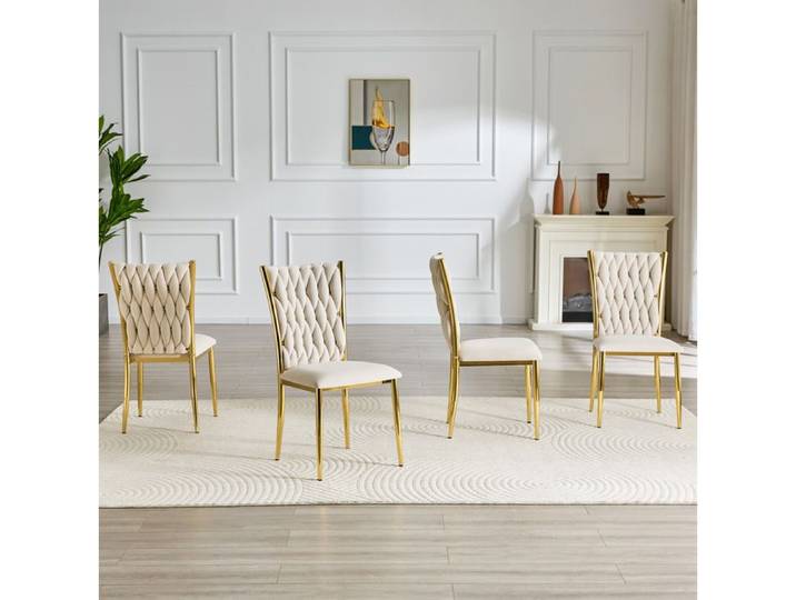 Chaise Salle A Manger Velours Beige Siège Design FloraGrace Pour Salle A Manger Assise Épaisse 45 7x47x94cm