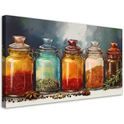 LEINWANDBILD Gewürze und Kräuter in Flaschen 80x40cm