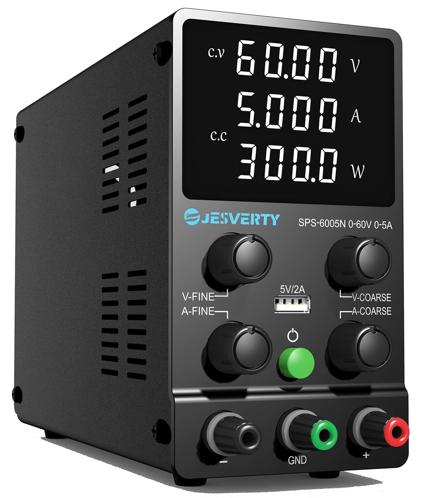 Selius Variabele DC-desktopvoeding 0-60V / 0-5A met LED-display en USB-poort