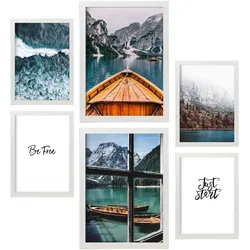 POSTER Set Mit 6 Wintersee Wandbild A3 & A4 Weißer Rahmen