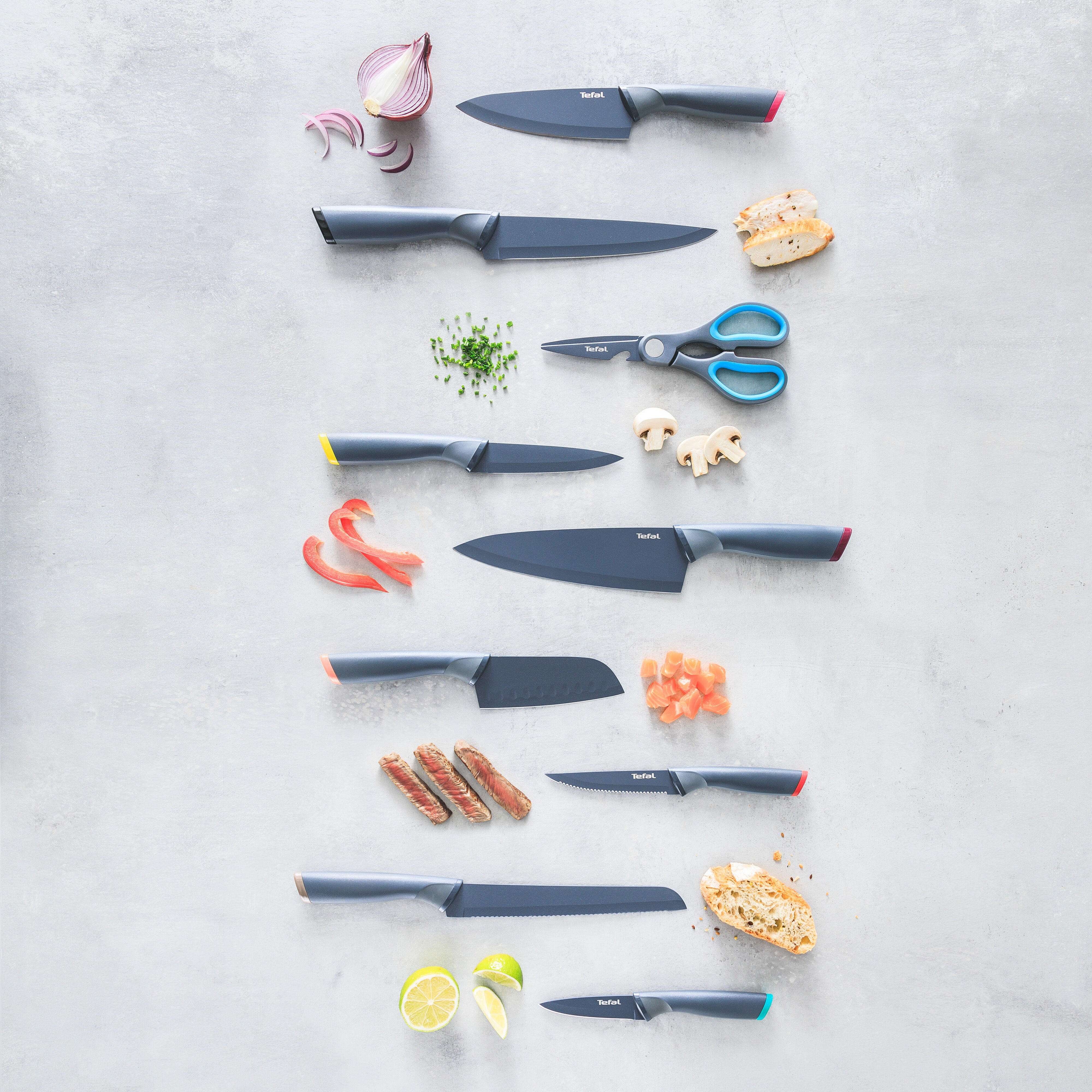 Haushaltsschere TEFAL "Fresh Kitchen", grau, blau, B:9cm, Scheren, Haushaltsschere, Flaschenöffner, Nussknacker, Edelstahlklingen, Antihaftversiegelung