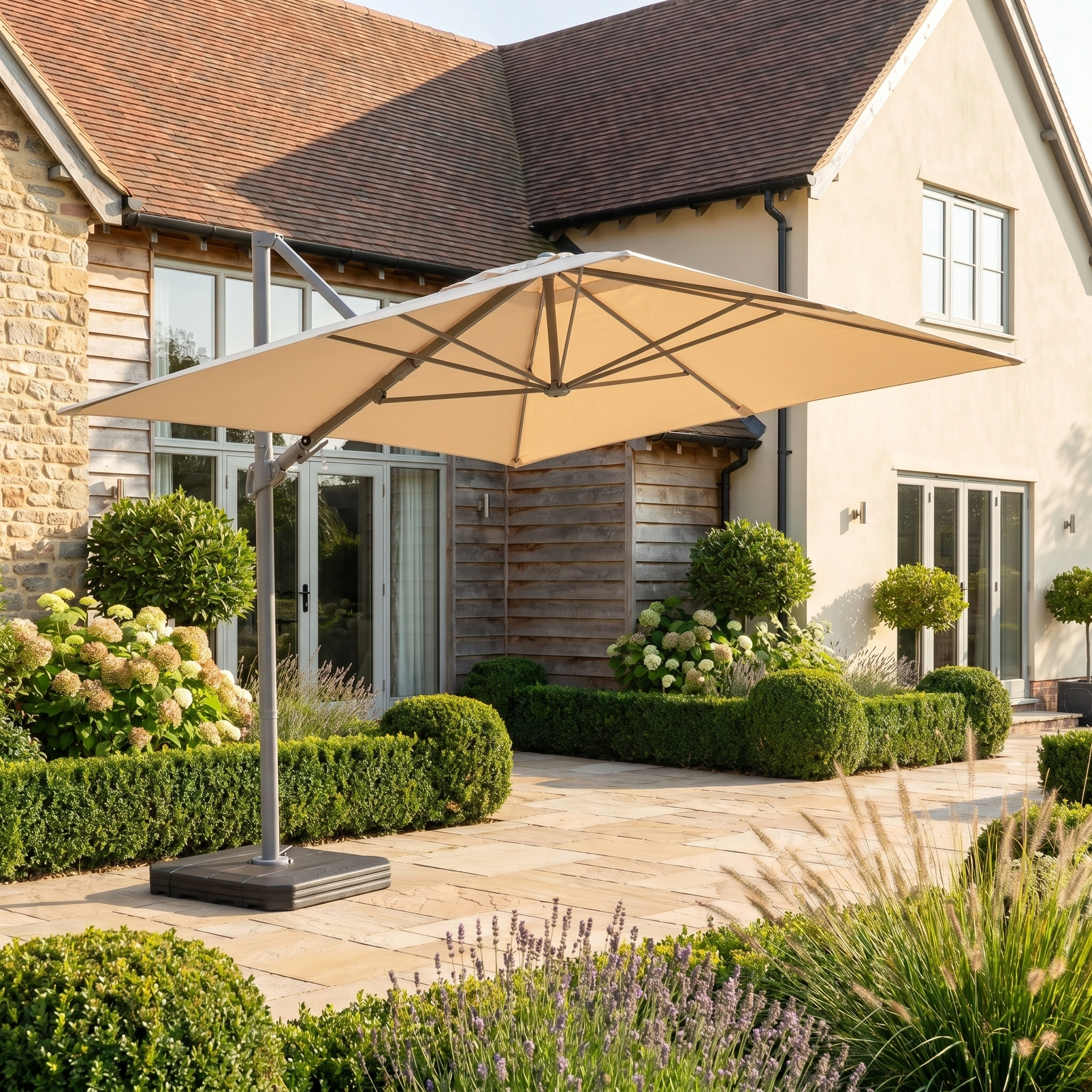 Harbour Lifestyle Hera 2.7m Square Cantilever Parasol with LED Lighting in Beige