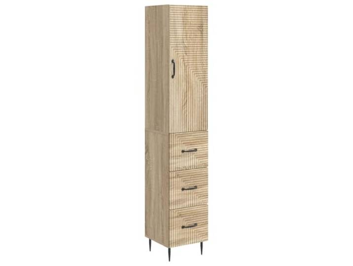 Makastle Highboard mit Schubladen und Tür, 33 x 34,5 x 90 cm, Sonoma-Eiche, Holzwerkstoff, Wandmontage