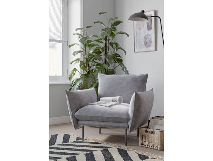 Cocktailsessel, Samtoptik, Grau, 96×86×86 cm, Kissenoptik & Keder, Modern, ANDAS