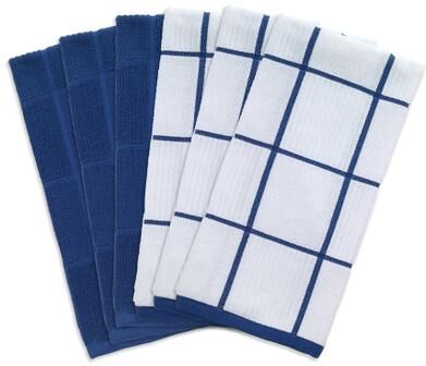 Solid And Check Parquet Kitchen Towel, Six Pack by T-fal in Blue