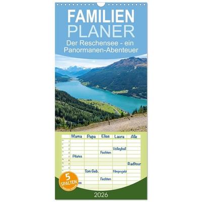 Familienplaner 2026 - Der Reschensee - ein Panormanen-Abenteuer mit 5 Spalten (Wandkalender, 21 x 45 cm) CALVENDO