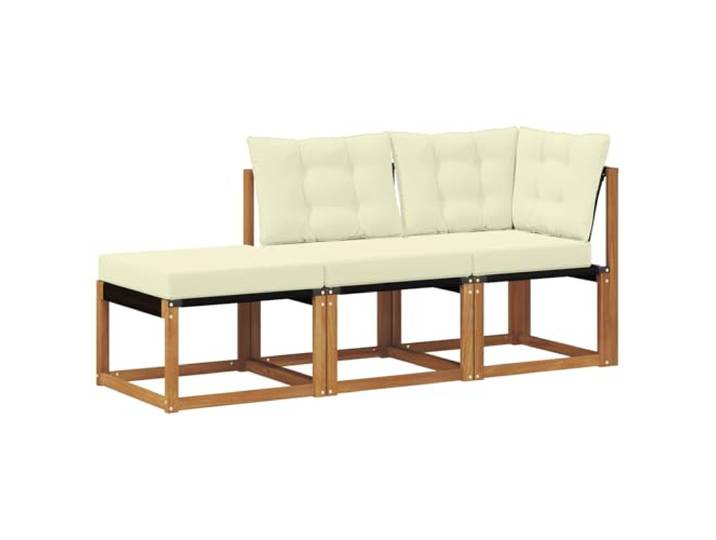 IBUQDDV 3 Stück Ecksofa-Einheiten für Draußen in Natur und Creme Akazienholz Rahmen, Polyester Kissen, Textilene Bezug, modulares Design, wetterbeständig, lichtbeständig, Terrasse, Balkon,