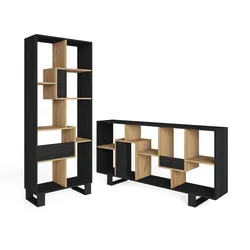 SKRAUT HOME Bücherregal Bibliothek, 67x31x174cm, Industriedesign, Schwarz Eiche _607_11