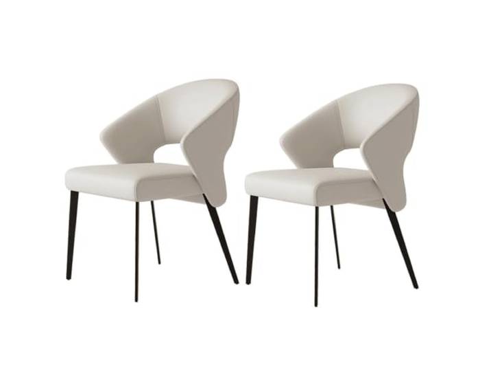Luxus-Esszimmerstuhl, 2er-Set, Küchen-Beistellstuhl aus Leder Hochelastischer Schwamm, hohle, gebogene Rückseite, robust, mit Beinen aus Kohlenstoffstahl(Blanc)