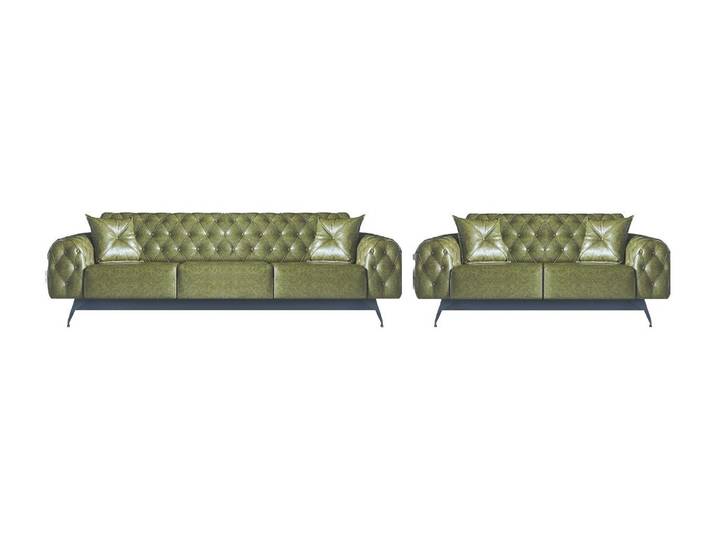 Xlmoebel Chesterfield-Sofa Grüne Ledersofas 3-Sitzer und 2-Sitzer im klassischen Stil, 3-Sitzer und 2-Sitzer 2 Teile, Made in Europa