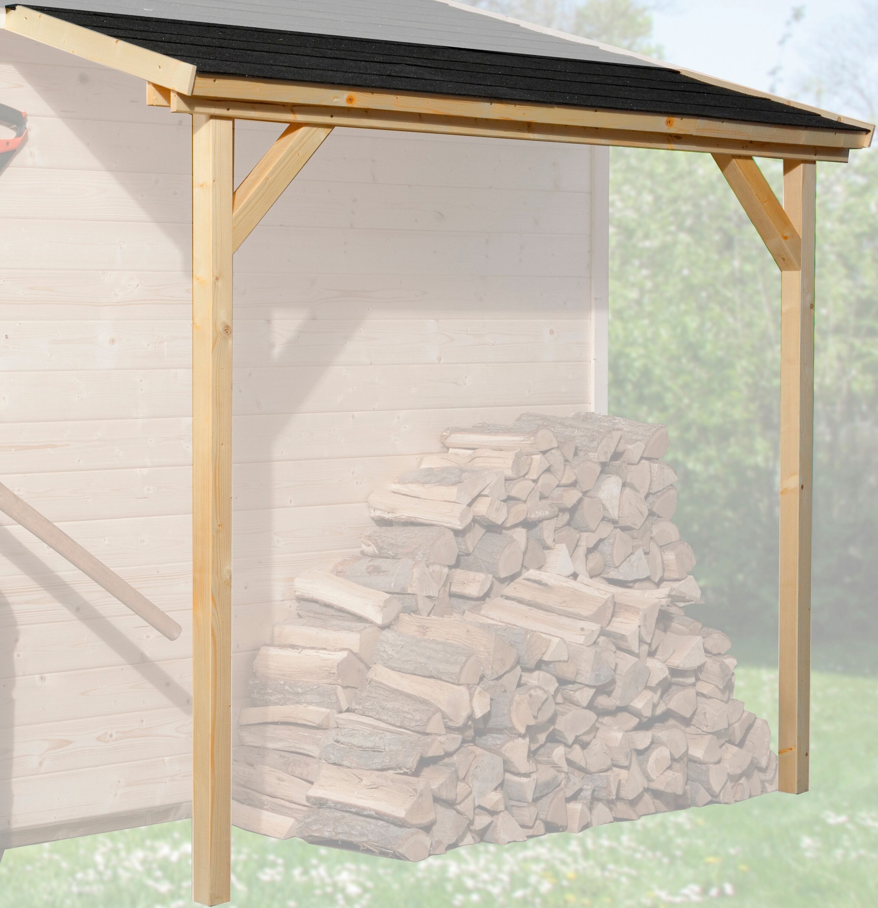 Schleppdach WEKA, beige (natur), B:80cm H:190cm T:200cm, Massivholz, Gartenhaus-Anbaudächer