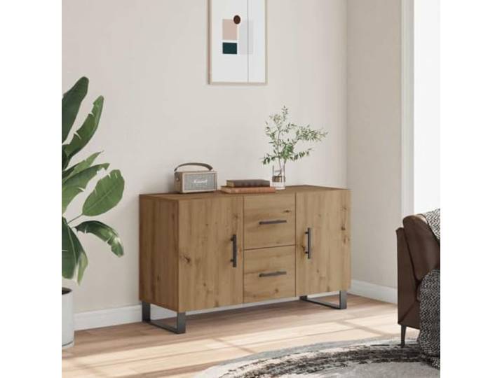RJPLMFV Anrichte Eiche 100 x 36 x 60 cm aus technischem Holz Metallfüße, Aufbewahrungstür, praktische Griffe, Schrank für Badezimmer oder Küche