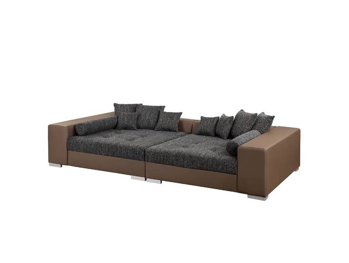 Big-Sofa Braun/Grau/Braun/Grau Kunstleder Madara / Strukturstoff Beka 308 x 80 x 153cm Modern