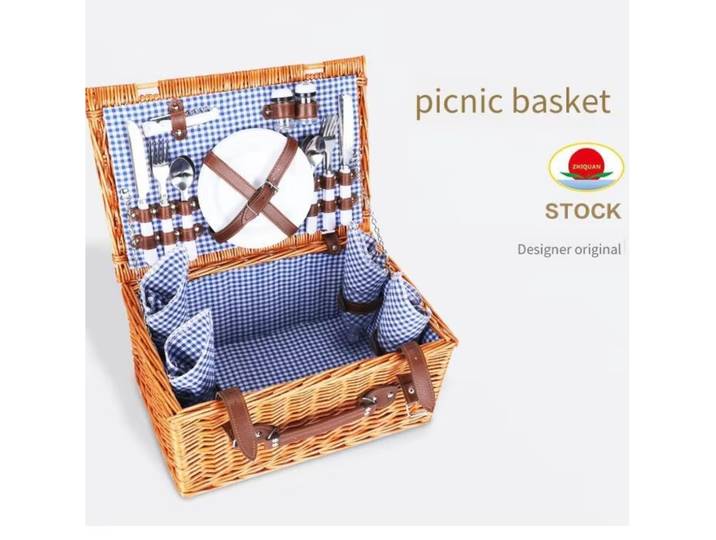 Vaisselle d'extérieur Portable en rotin à la main, panier de pique-nique, panier cadeau, panier de rangement tissé en osier avec couvercle, Styles Vintage pique-niques