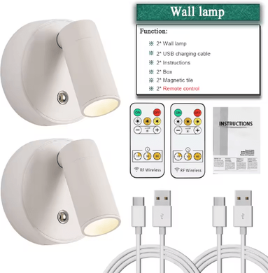 Inspire Picks Mini Magnetic LED Spotlight Wireless Rechargeable Dimmable Wall Light With 3 Lighting Modes remote Control 2pcs 3000k 4000k 6000k dc5v