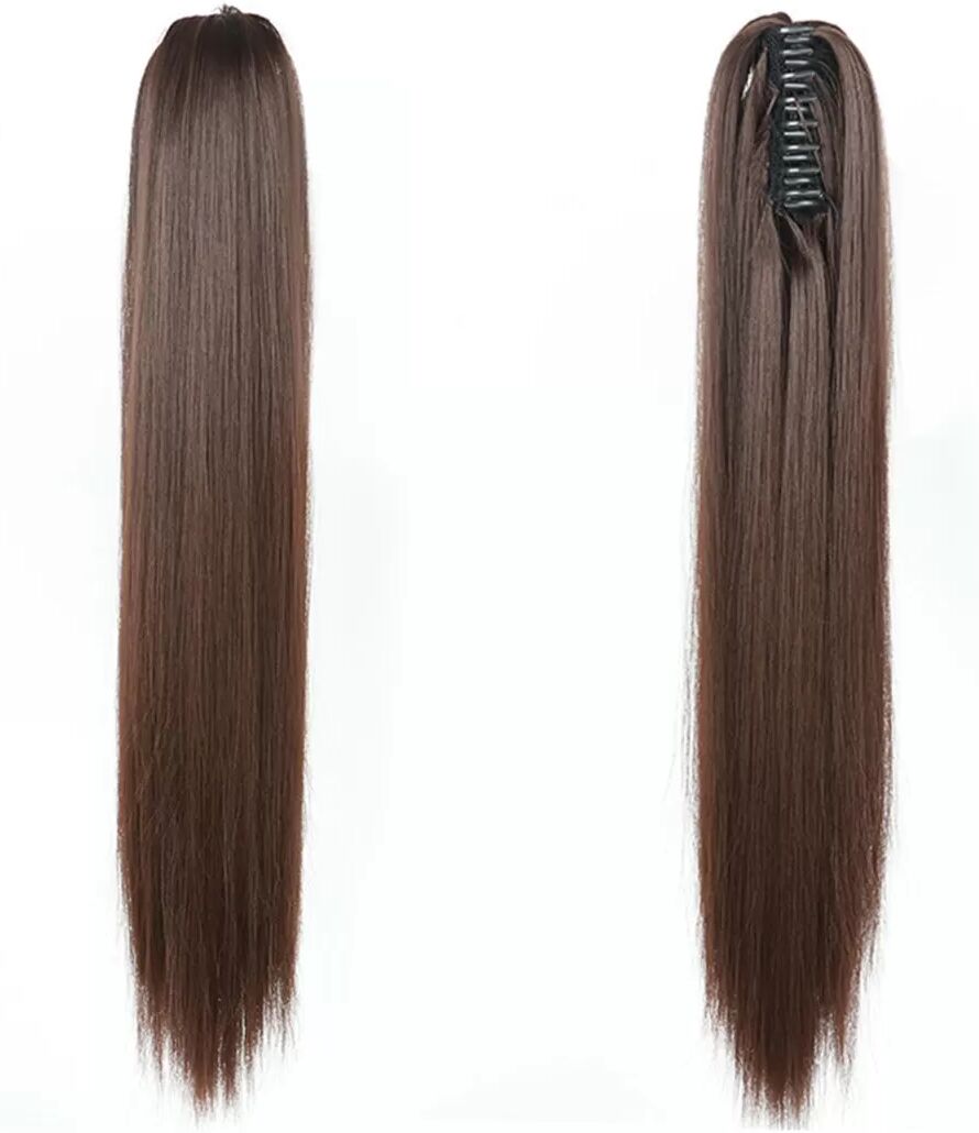 INF Extension Queue de Cheval Synthétique Brun Lisse avec Pince Crabe - 60cm