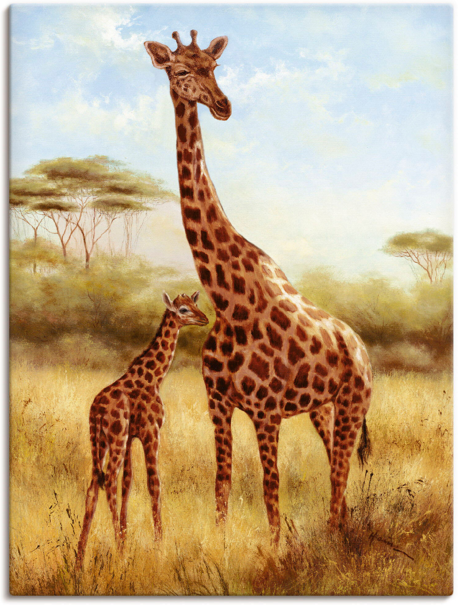 Leinwandbild ARTLAND "Giraffe", braun (farbe bild(er): braun), B:60cm H:80cm, Bilder, Leinwandbild, auf Holzrahmen gespannt farbe bild(er): braun B/H/T: 60cm x 80cm, Leinwandbild Wildtiere Hochformat, 1 Stk.