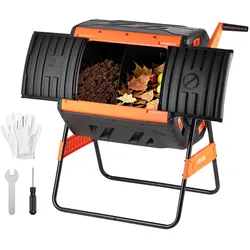 VEVOR Komposttrommel 200 L, Tumbling-Komposter Outdoor mit 2 Schiebetüren & Belüftungssystem & Doppelkammern, Kompostbehälter aus PP & Kohlenstoffstahl für Garten-, Küchen- und Hofabfälle