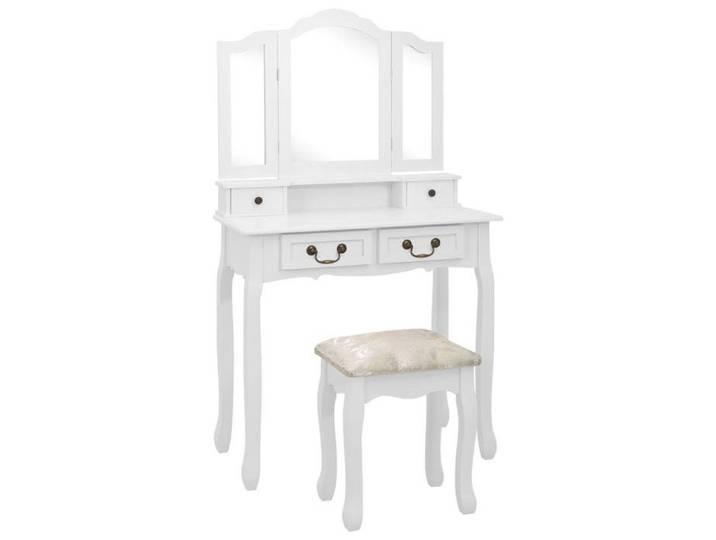 Automne/hiver  Blanc Ensemble de coiffeuse avec tabouret Blanc 80x69x141cm Paulownia - Adulte/enfant Nove5536380