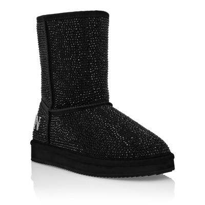 Schnürstiefelette PHILIPP PLEIN "Mit Schmucksteinen", Damen, Gr. 35, Normalschaft, schwarz (02, schwarz), Schuhe Schnürstiefelette