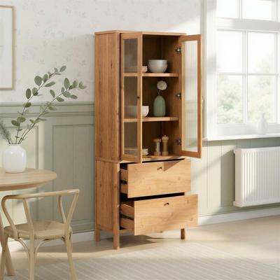 Walker Edison Modern Fluted Glass Bookshelf Cabinet with Drawers