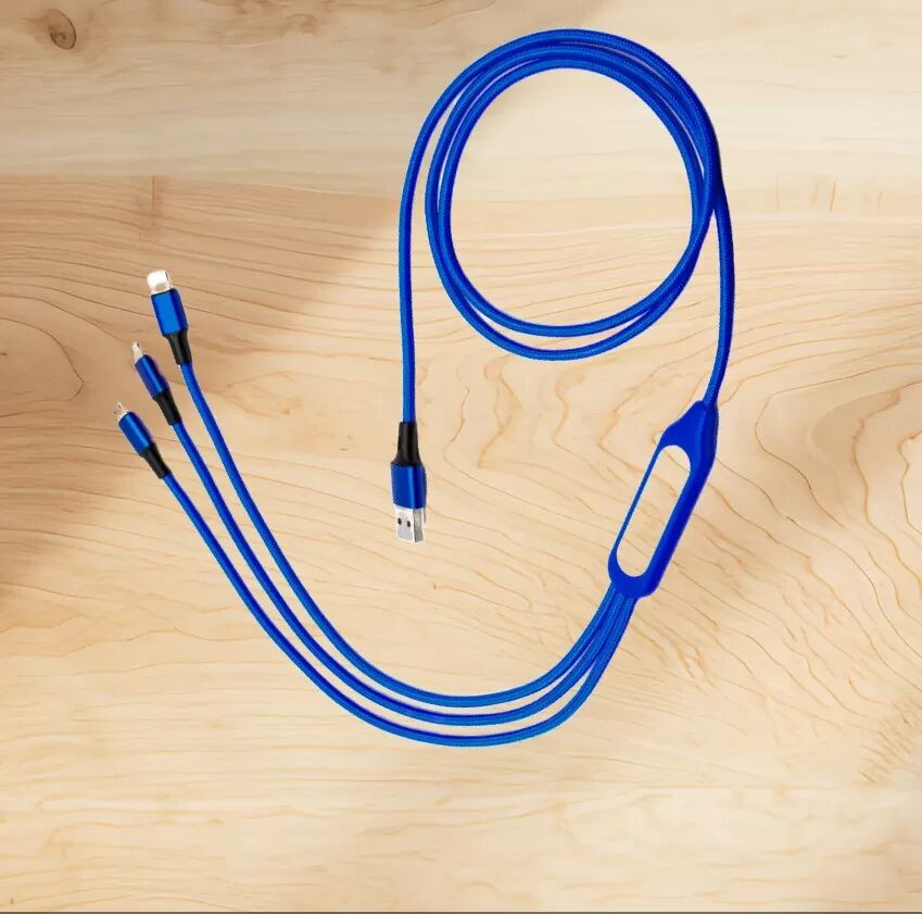 INF 5-in-1 LED-Nachtlicht Geflochtenes Ladekabel – USB/OTG/Type-C/iOS/Android Blau