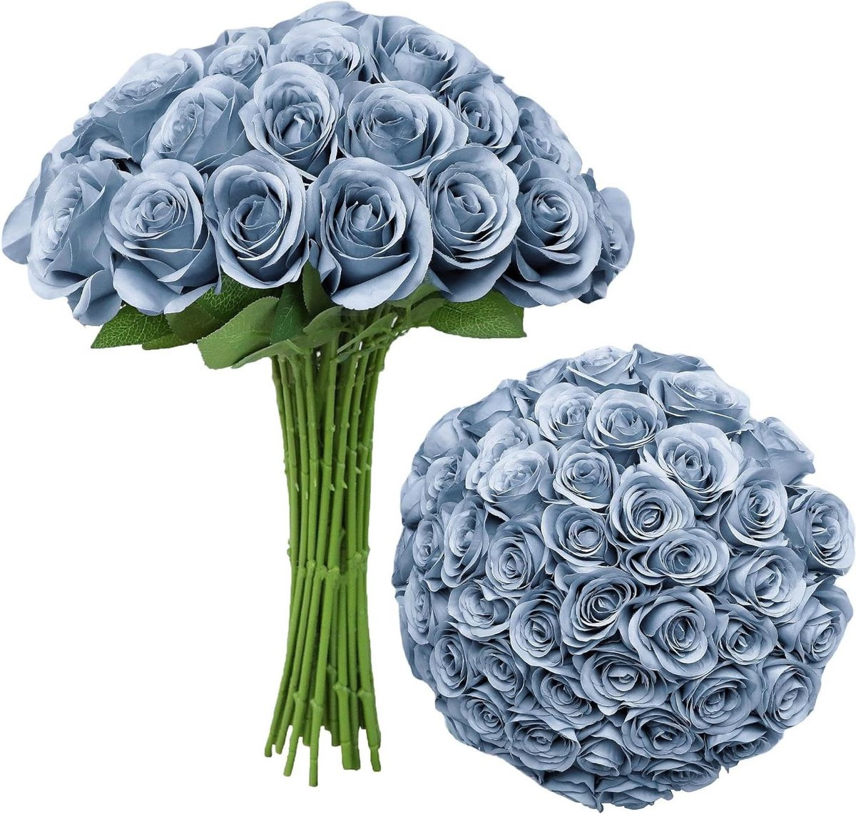 30 stuks Kunstmatige Zijden Rozen met Lange Flexibele Steel - Duifblauw