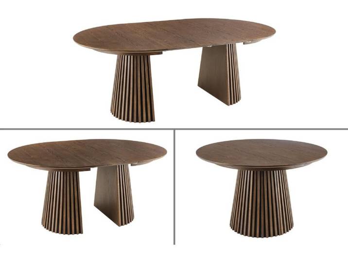 Table de salle à manger extensible KANOVA 120-160-200 cm – Table ronde effet bois foncé avec pieds sculptés