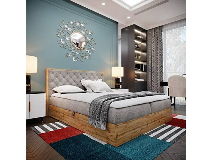 FURNISTAR Boxspringbett LOFT 3-200x200cm Grau. Doppelbett mit Bonellmatratze, Bettkasten, Topper, Kopfteil.