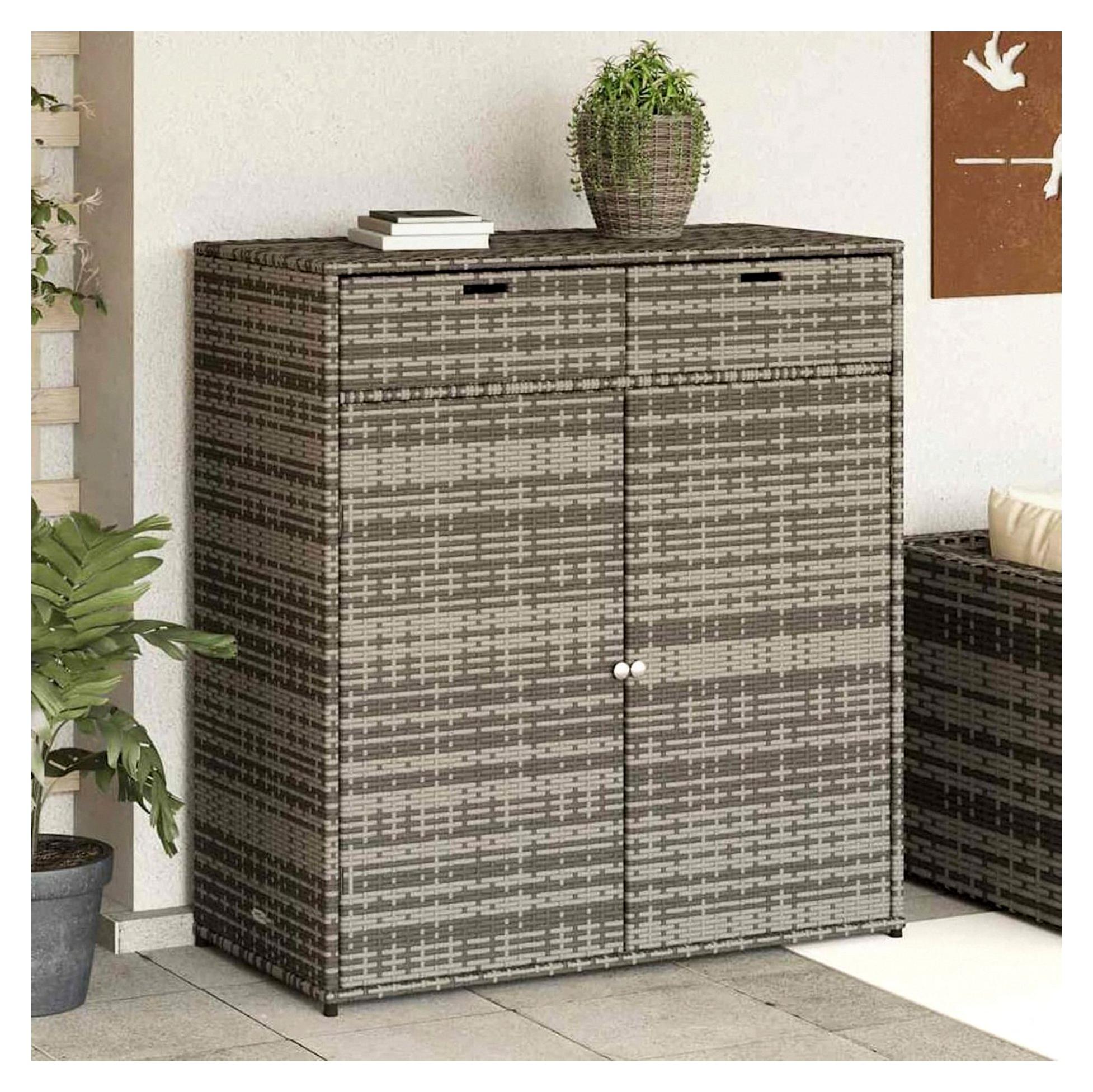 Gartenschrank Grau 105x55x113 cm - Stauraum für Gartenbedarf und Poolspielzeuge, Outdoor-Möbel aus PE-Rattan und Edelstahl