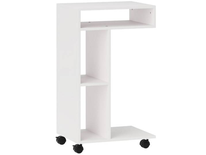 Homcom Beistelltisch Couchtisch mit Rollen, Schreibtisch mit 4 Regalen, Sofatisch Weiß, 30x69x40 cm, Wohnzimmer, Wohnzimmertische, Beistelltische