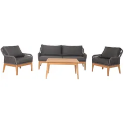 Décoshop26 - Gartenmöbelset mit Tisch Sofa Sessel Seiltisch Netzgewebe Akazienholz dunkelgrauen Kissen 04_0008308 04_0008308