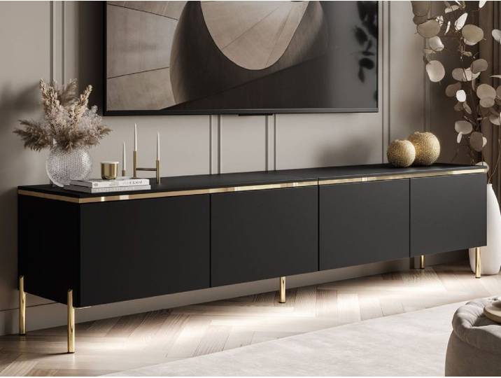 ALLHOUSE24 TV-Schrank TV-Schrank NELLY Metallbeine LED Beleuchtung Sideboard GOLD (1x TV Schrank) Breite 200 cm
