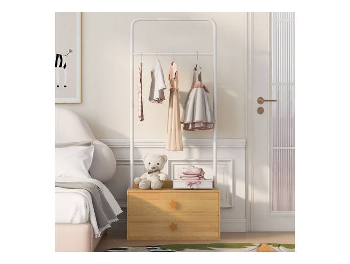 i@home Kleiderschrank Garderobenständer,Kleiderstange,Offener-Kleiderständer,70x55x168cm mit 2 Schubladen,Sternförmigen Griffen,großen Kleiderstange,Holzfarbe