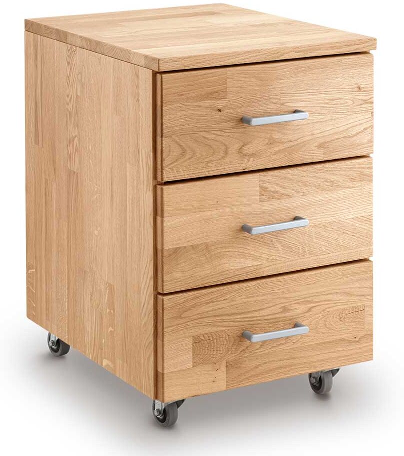 Pharao24.de Rollcontainer Wildeiche geölt mit drei Schubladen 60 cm hoch