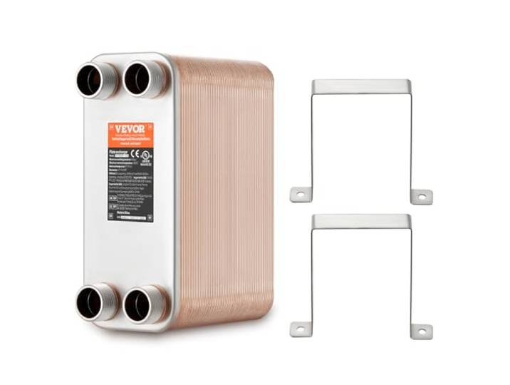 VEVOR Échangeur de chaleur à plaques brasées\, 127x305 mm\, échangeur thermique 80 plaques en cuivre/acier inoxydable 316L pour chauffage au sol\, chauffage d'eau\, fonte de neige\, refroidissement bière