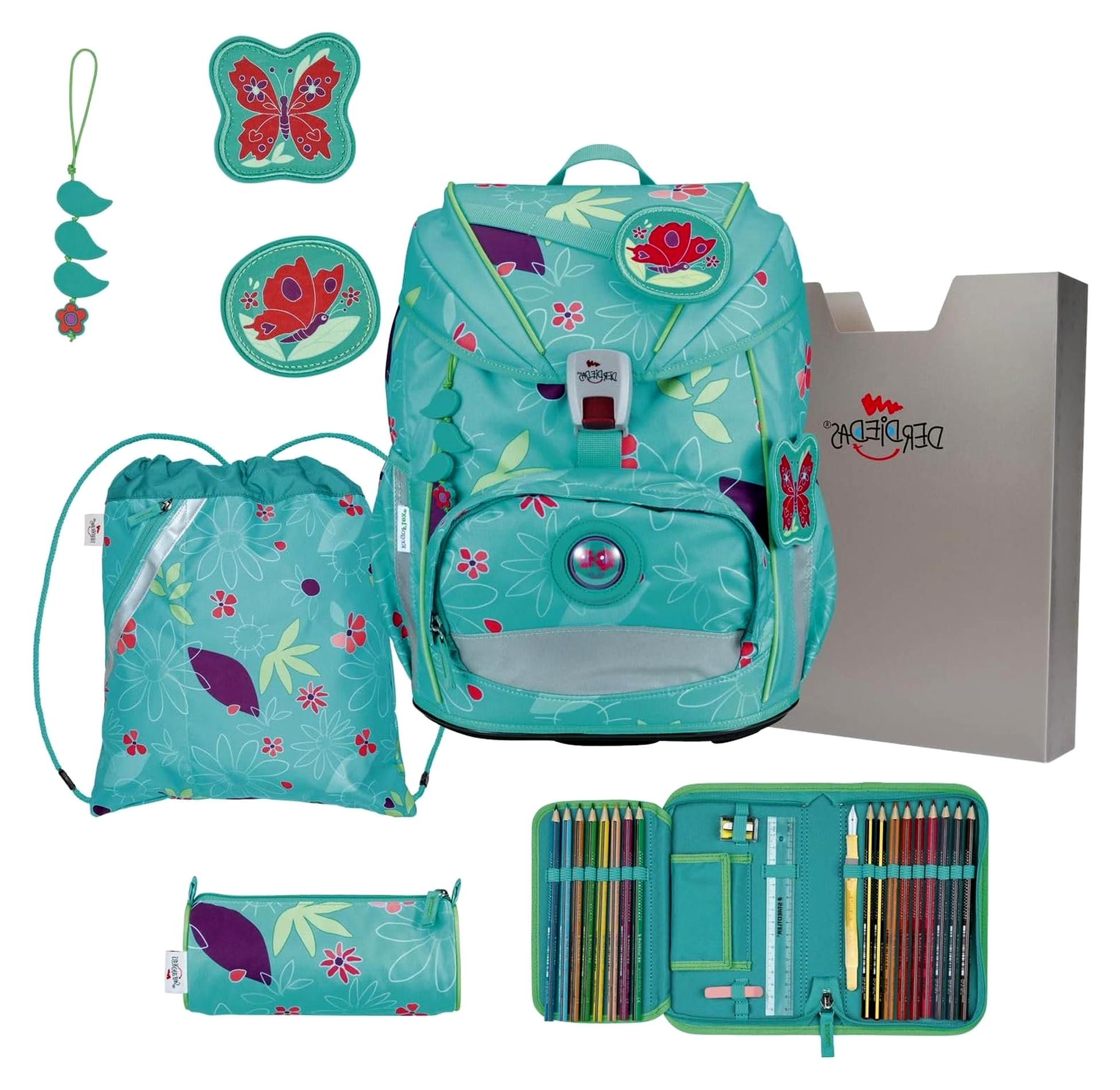 ErgoFlex Light Set 6-teilig Schulranzen Butterfly Garden türkis