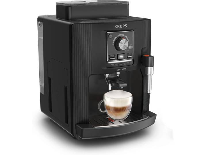 KRUPS Kaffeevollautomat Serenity , schwarz, B:24cm H:36,4cm T:34,6cm, Kaffeevollautomaten, 4 Getränke, Dampfdüse, automatische Reinigung, Doppeltassen-Funktion, Kaffeevollautomat