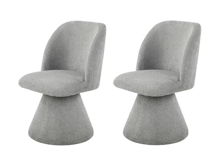 Hela Tische, 2er Set Drehstuhl Sessel Bari, Bezug Webstoff Grau, Rundrücken, drehbar 360°, gepolsterter Metall-Kegelfuß Dia. 50cm, 120kg belastbar
