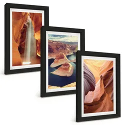 BILDER SET 3er Set - 20x30 cm Schwarzer Rahmen - Wasserfall in der Schlucht