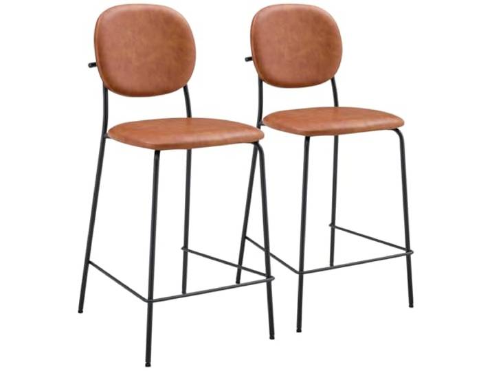 Set van 2 EDMOND barkrukken in cognac kunstleer, schuimvulling, zwarte ijzeren poten - Perfect om elke ruimte een elegant tintje te geven.