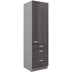 Küchen Hochschrank 60 Bianca Grau Hochglanz + Grau Küchenzeile Küchenblock Grey